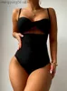 Costumi da bagno da donna Costume da bagno Donna 2023 New Solid Black One Piece Costumi da bagno Cover Belly Look Thinner Costume da bagno femminile Monokini Sexy Beach Wear T230606