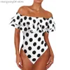 Damskie stroje kąpielowe seksowne na ramię One Piece Swimsuit Dots Drukuj stroje kąpielowe Kobiety Ruffle Monokini plus rozmiar S-4xl Swim Suit Otwarty kostium kąpielowy T230606