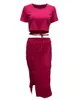 Abito a due pezzi Donna Sexy 2 Completi Set senza maniche Crop Top lavorato a maglia Maxi gonna con spacco Set aderente Y2k (Crop Black XL)