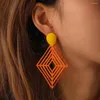 Dangle Earrings Exaggerated Vintage Orange Spray Paint Hollow Out Rhombus Drop 2023 Fashion Summer Beach Women's Jewelry Gift