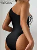 Women's Swimwear VigoCasey Print One Shoulder Swimwear Women 2020 Sexy One Piece Swimsuit High Waist Hollow Bathing Suit Beach Monokini Swim Wear T230606