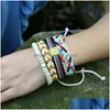 Charm Armbanden Colorf Weave Mti Layer Wrap Houten Kralen Verstelbare Armband Polsband Bangle Manchet Vrouwen Mannen Mode-sieraden Zal En Dhtj9
