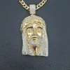 Hänge halsband Hip Hop Gold Color Rostfritt stål Iced Out Bling Full Big Jesus Piece Head Pendants Halsband för män smycken 230605