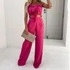 Pantalon deux pièces pour femmes haut pour femme ensemble couleur unie fronces nœud papillon décor hors épaules sans manches haut court pantalon vêtements de bal