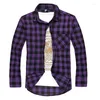 Mannen Casual Shirts 2023 Plaid Slim Fit Mannen Lange Mouwen Check Katoen Rood Zwart Blauw Paars Camisa Sociale Masculina chemise Homme