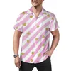 Chemises décontractées pour hommes Glitter Dots And Stripes Shirt Rose Géométrique Vacances Loose Hawaiian Streetwear Blouses Design Tops surdimensionnés