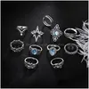 Cluster Ringen Diamond Leaf Star Crown Stacking Midi Knuckle Sieraden Set Dames Zomer Mode Will And Sandy Gift Drop Delivery Ring Dhljz