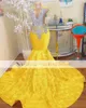 Yellow 2k23 Prom Dresses Mermaid Newly Sheer Neck Black Girls Birthday Party Gowns Rose Train Vestido De Noche Custom Size