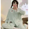 Women's Sleepwear Long Sleeved Women Pajamas Set Cotton Plaid Kawaii Girls Pyjama 2 Pieces Summer Autumn Loungewear Elegant Homewear