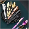 Spoons 3Pcs/Set Spoon Fork Knife Cutlery Set Stainless Steel Mtifunction Lock Catch Outdoor Sport Cam Flatware Tableware Hands Tool Dhrce