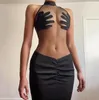 Sıradan elbiseler moda kadınlar şeffaf kolsuz elbise siyah balıkçı yaka ince fit bodycon yaz seksi bir kulüp parti vestidos görmek