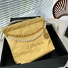 Womens Designer Drawstring 22 Mini Shopping Bags Pearl Chain Round Strap Gold Metal Hardware Matelasse Crossbody Shoulder Handbag Black White Yellow Pink 19X21.5CM