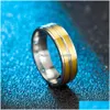 Anelli a fascia Fashion Gold Contrast Color Diamond Ring Stripe Acciaio inossidabile Coppia Fidanzamento Regalo di nozze Will And Sandy Drop Delive Dh3Sc