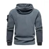 Herrtröjor huva tröja dragkammare förtjockade varma män plysch fodrad ren färg pullover hoodie streetwear