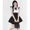 Vestidos de Trabalho Y2K Feminino Conjuntos de Duas Peças Kawaii Lolita Camisas Sweet Black Suspensório Saia Casual Vintage Meninas Ternos Roupas de Moda Coreana