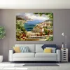 Handgjorda trädgårdsimpressionist Canvas Wall Art Harbour Vista Landscape målning Modern konstverk för badrumsdekor