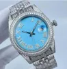 Klassieke 2-stijl Full Drill Heren Polshorloges 41 mm IJsblauwe wijzerplaat Diamant bezel Saffier Luminous Auto Date Super CAL. 2813 automatische machines Herenhorloge Horloges