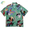 Camicie casual da uomo Giallo Navy Green Hawaii Beach Style Wacko Maria Uomo Donna Camicia con risvolto manica corta stampa fiori con etichette