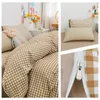 Bedding sets 100% Cotton Japanese Simple Style Duvet Cover Bedding Set With Plaid Stripe Skin Friendly Breathable 1 Duvet Cover 2 Pillowcase 230605