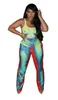 Kvinnors tvådelade byxor Set Women Outfit 2023 Summer Printed Tank Top Full Pant in Matching Sets Yellow Blue Orange Green Red Clothes