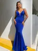 Deep V-neck Sleeveless Satin Mermaid Bridesmaids' & Formal Dresses Court-train Spaghetti Bridesmaid Dress