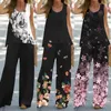 Calças femininas de duas peças femininas 2 roupas boho casual estampado colete sem mangas top solto calças largas suéter ternos snowmobile babadores