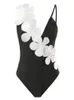 Swim Wear Riseado Black Swimsuit with Skirt Women Swimwear 2023 Plunging Swimming Suit for Bathing Flower Decoration 230605