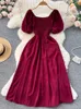 Casual Dresses Vintage Elastic Chest Gothic Black Long Elegant Puff Sleeve Party Dress Summer Robe Women's P230606