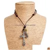 Pendentif Colliers Rétro Lettre Id Jésus Croix Collier Anneau Charme Chaîne En Cuir Réglable Pour Femmes Hommes Mode Bijoux Cadeau Drop D Dh396