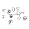 Cluster Ringen Antieke Sier Knuckle Ring Set Olifant Bloem Kroon Stapelen Vrouwen Midi Mode-sieraden Will And Sandy Gift Drop Delive Dhva0