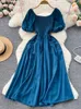 Casual Dresses Vintage Elastic Chest Gothic Black Long Elegant Puff Sleeve Party Dress Summer Robe Women's P230606