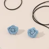 Choker Flower Lace-up Necklace With Earrings Denim Camellia-Bead Clavicle Chain Dropship