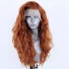 Mulher Ginger Sintético Lace Front Wigs Longo Ondulado Sintético Perucas Cosplay Laranja Lace Lace Wigs para Mulheres Uso de Fibra Resistente ao Calor 230524