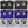 C2604 Vintage 2000 Mens 52 Ray Lewis 20 Ed Reed Football Jerseys Purple White Black Stitched Shirts