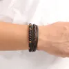 Bracciale classico in pelle multistrato con fili di pietra naturale, gioielli per uomo