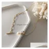 Anhänger Halsketten Koreanische Vintage Natürliche Süßwasser Perle Für Frauen Gold Farbe Link Kette Asymmetrische Toggle Verschluss Kreis Choker Hals DHTP1