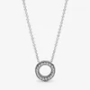 925 Sterling Silber Logo Pave Circle Collier-Halskette für Pandora-Hochzeitsketten, Designer-Schmuck für Frauen, Kristall-Diamant-Herz-Halskette mit Originalverpackung