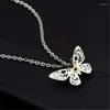 Hänge halsband kreativa dubbla lager fjäril kristall silver färg halsband rostfritt stål för kvinnor smycken gåva