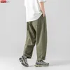 2023 primavera verão novas calças largas para homens 100% algodão oversize verde harém calças moda plissadas design largo calças de moletom l230520