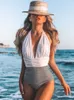 Swim Wear Women Swimsuit 2023 V Neck Halter Swimwear Sexy Monokini Backless Bodysuit Summer Beach Bathing Suit Female 230605