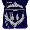 Halskette Ohrringe Set Strass Braut für Frauen und Hochzeit mit Kristall Tiara Geschenkbox enthalten