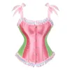 Bustiery gorsets kawaii ruffle satyna overbust gorset wierzchołek kobiet dziewczyna urocza cukierki kolor regulowane paski koronki w górę body shaper corselet top