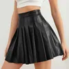 Skirts Women's Solid Color Pleated Sexy Short High Waist Fashion Leather G220605