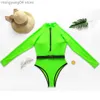 Women's Swimwear Sexy Deep V Neck Women's Wimsuit Solid Color Long Sleeve Monokini Fashion Women Swimwear One Piece Bodysuit Beach Bathing Suit T230606