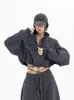 Women's Two Piece Pants Sets Solid Stand Collar Streetwear Zipper Tops Cargo Jacket Spring High Waist Lace Up Sexy Women Suit Y2k