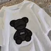 Koszulka damska Koszulki damskie HARAJUKU Dziewczęta plus rozmiar Tops List Jacquard O-Neck krótkie rękawy luźne letnie tshirt niedźwiedź białe koszulki M-5xl 230606