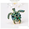 Pins Brooches Green Rhinestone Women Men Sea Turtle Animal Party Causal Brooch Pins Gifts Drop Delivery Jewelry Dhro4