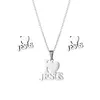 Pendant Necklaces I Love Jesus Earrings & Necklace Set For Women Two Piece Studs Stainless Steel Heart Of In Silver Color Jewelry Sets