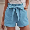 Women's Shorts Women Casual Comfy Lace Up Elastic Waist Summer With Pockets Cotton And Linen Wide Leg