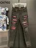 Jeans masculinos de grife com buracos rasgados, jeans divididos para bicicletas, jeans justos para motocicletas, calças masculinas da moda, hip-hop